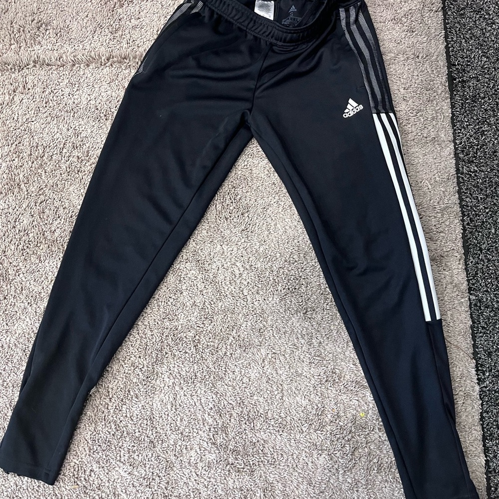 adidas Black Jogger Sweatpants with White Side Stripes and Logo